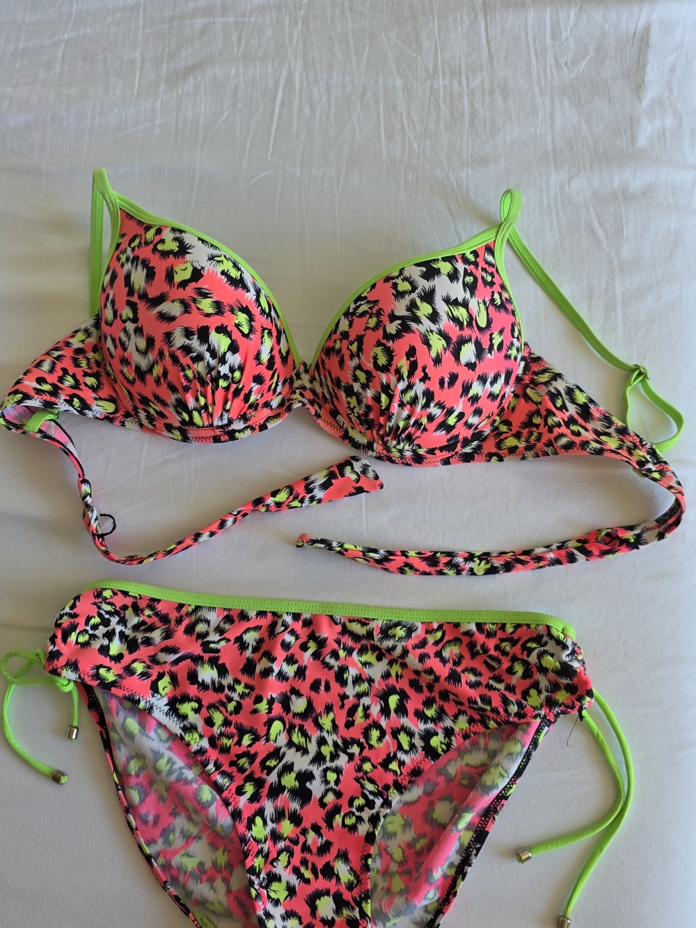 Neon Pink Leopard Push-Up Bikini Set with Lime Trim
